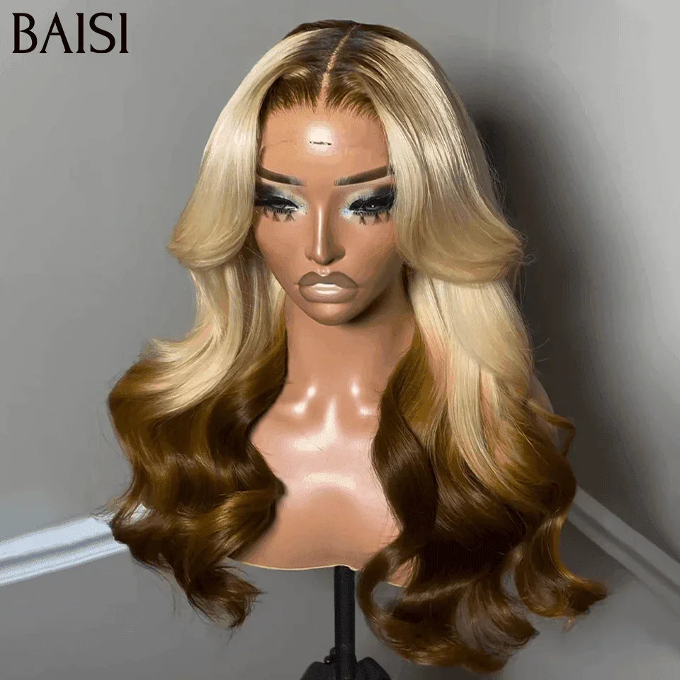BAISI 13x4 Frontal Perruque 16 Pouces BOUCLES Body wave en couleur personnalisées 200% densité en 100% Raw Hair