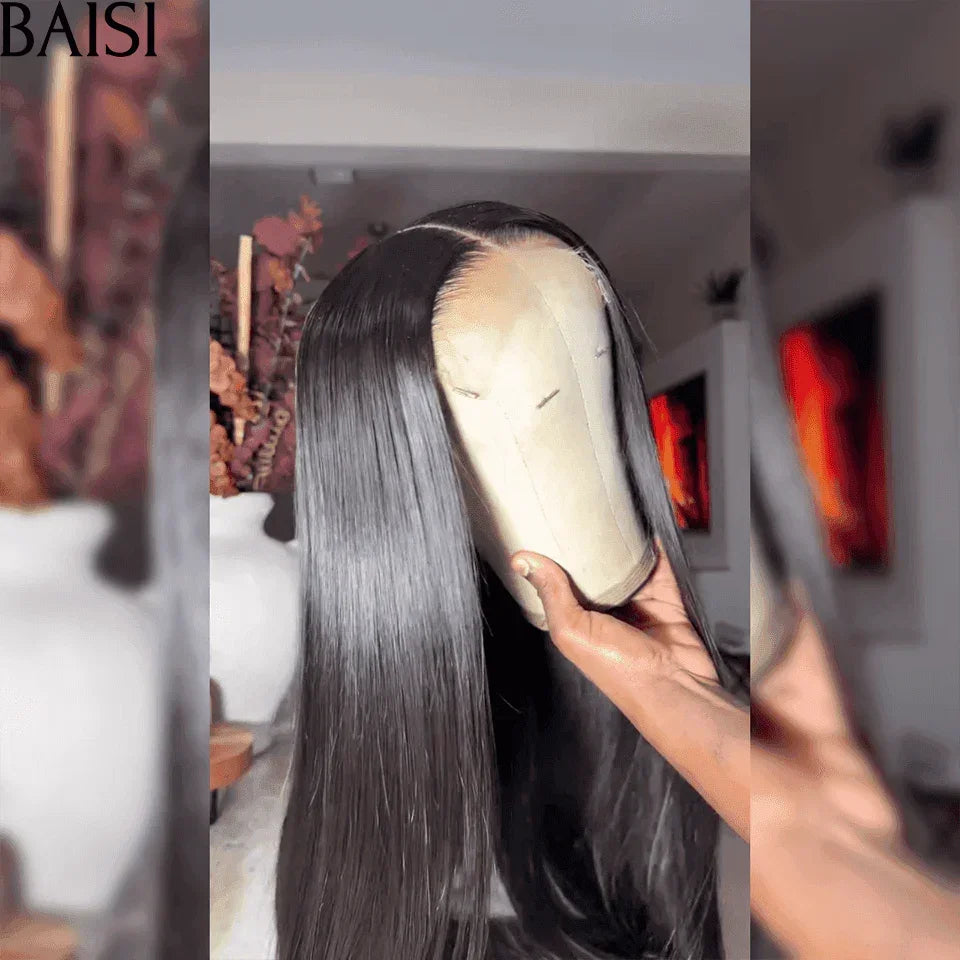 BAISI 13x6 HD lace Invisible Perruque Lisse en Noir 100% Vietnam Hair de luxe 300% Densité plus de 20 ans d' utilisations en 100% Cheveux Humains