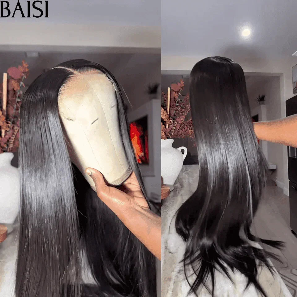 BAISI 13x6 HD lace Invisible Perruque Lisse en Noir 100% Vietnam Hair de luxe 300% Densité plus de 20 ans d' utilisations en 100% Cheveux Humains