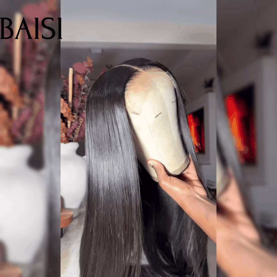 BAISI 13x6 HD lace Invisible Perruque Lisse en Noir 100% Vietnam Hair de luxe 300% Densité plus de 20 ans d' utilisations en 100% Cheveux Humains
