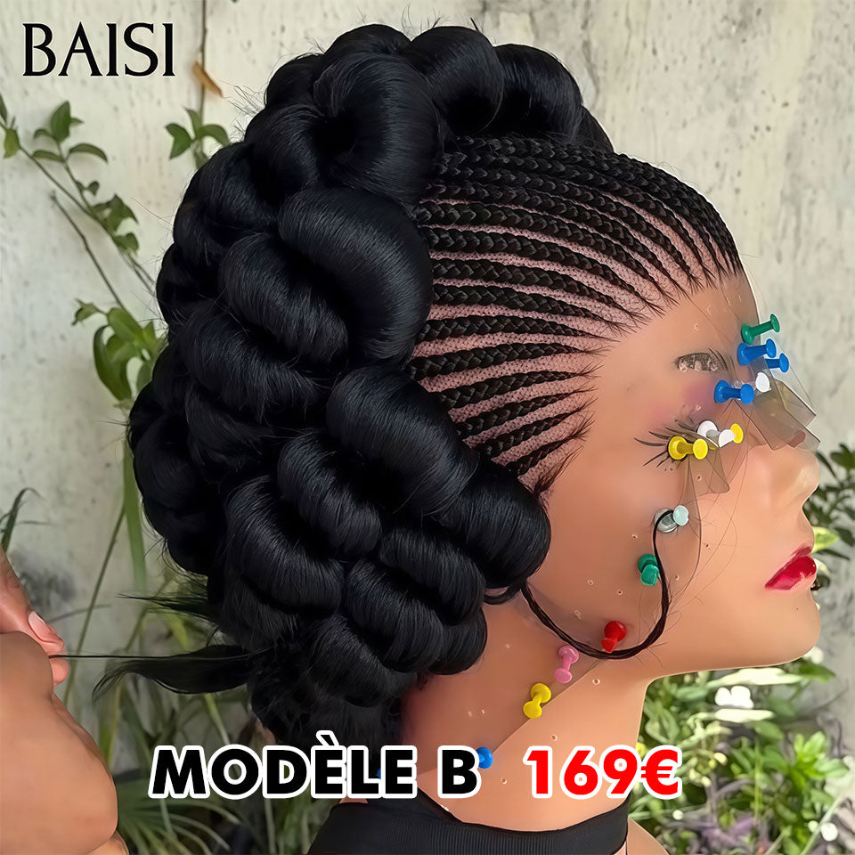 BAISI Nouvelle Arrivée Perruques Moitié Prix Full Lace avec coiffure tressée natte Bob NOIR 3 styles de perruques différents En 100% cheveux humains