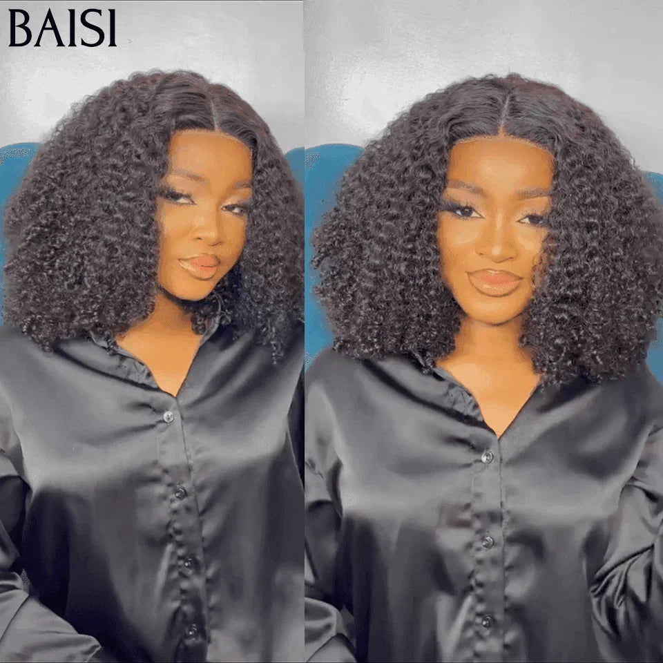 BAISI Grande SOLDES 4X4 lace Perruque Naturelle Curly 300% Densité Sans Colle Lace déjà couper Facile à Porter FR38