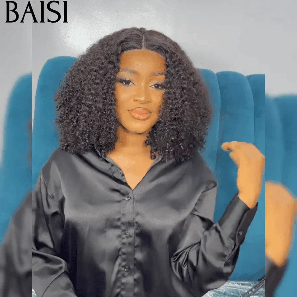 BAISI Grande SOLDES 4X4 lace Perruque Naturelle Curly 300% Densité Sans Colle Lace déjà couper Facile à Porter FR38