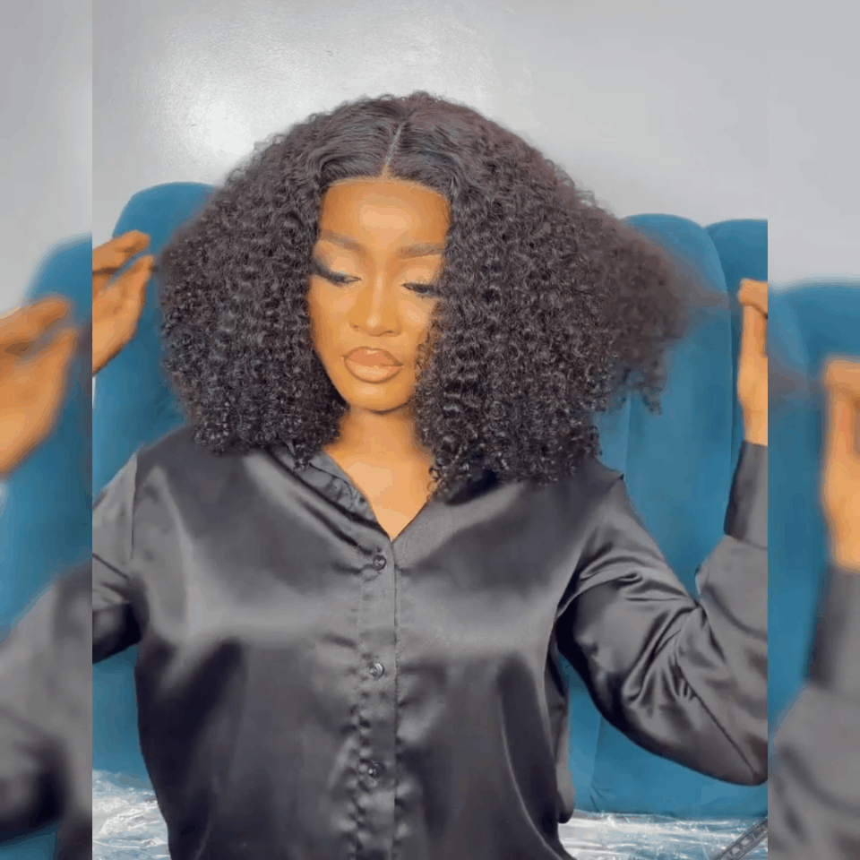 BAISI Grande SOLDES 4X4 lace Perruque Naturelle Curly 300% Densité Sans Colle Lace déjà couper Facile à Porter FR38