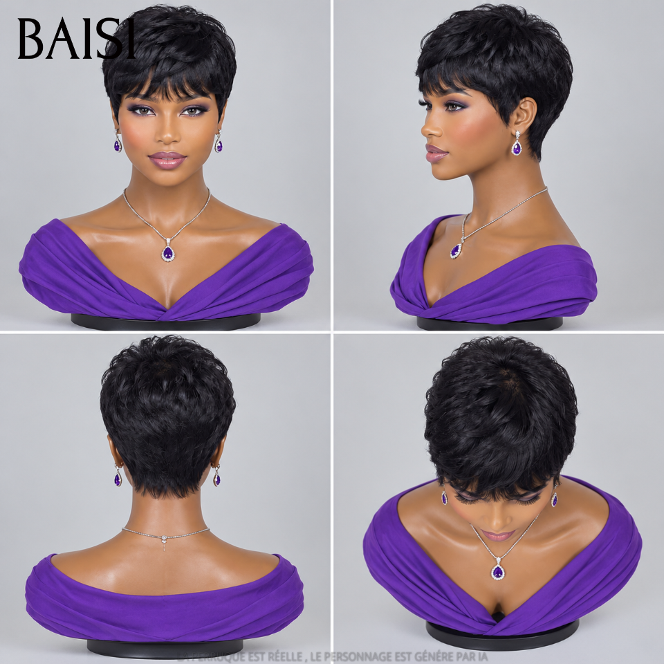 BAISI Grande Promo petite coupe fabriqué à la machine en 3 couleur NOIR 1B# ou bordeaux 99J# ou miel 27# En 100% Cheveux Humains #026 FR38