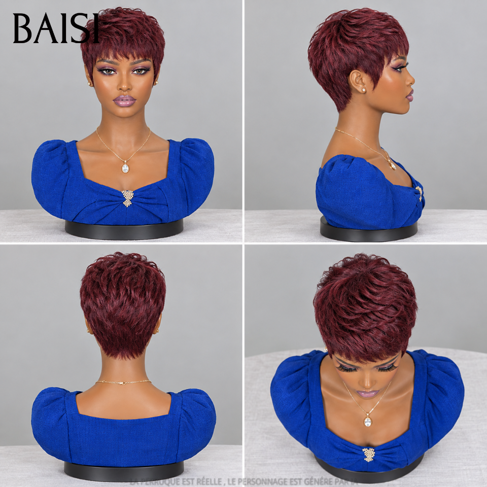 BAISI Grande Promo petite coupe fabriqué à la machine en 3 couleur NOIR 1B# ou bordeaux 99J# ou miel 27# En 100% Cheveux Humains #026 FR38