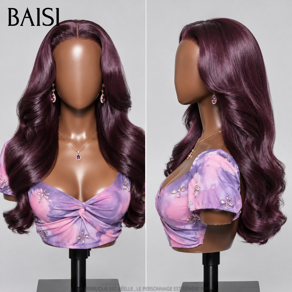 BAISI 4x4 Body Wave Wig Burgundy #99J 20-inch €145 No-Glue Pre-Cut Lace Easy to Wear 100% Human Hair