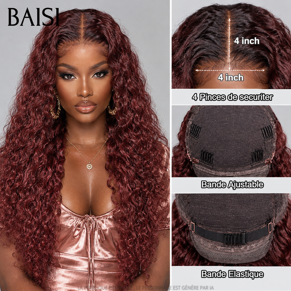 BAISI 4x4 Frontal Perruque Curly en Marron #4 Pré-plucked Pas Besoin de Colle en 100% Raw Hair Lace déjà couper