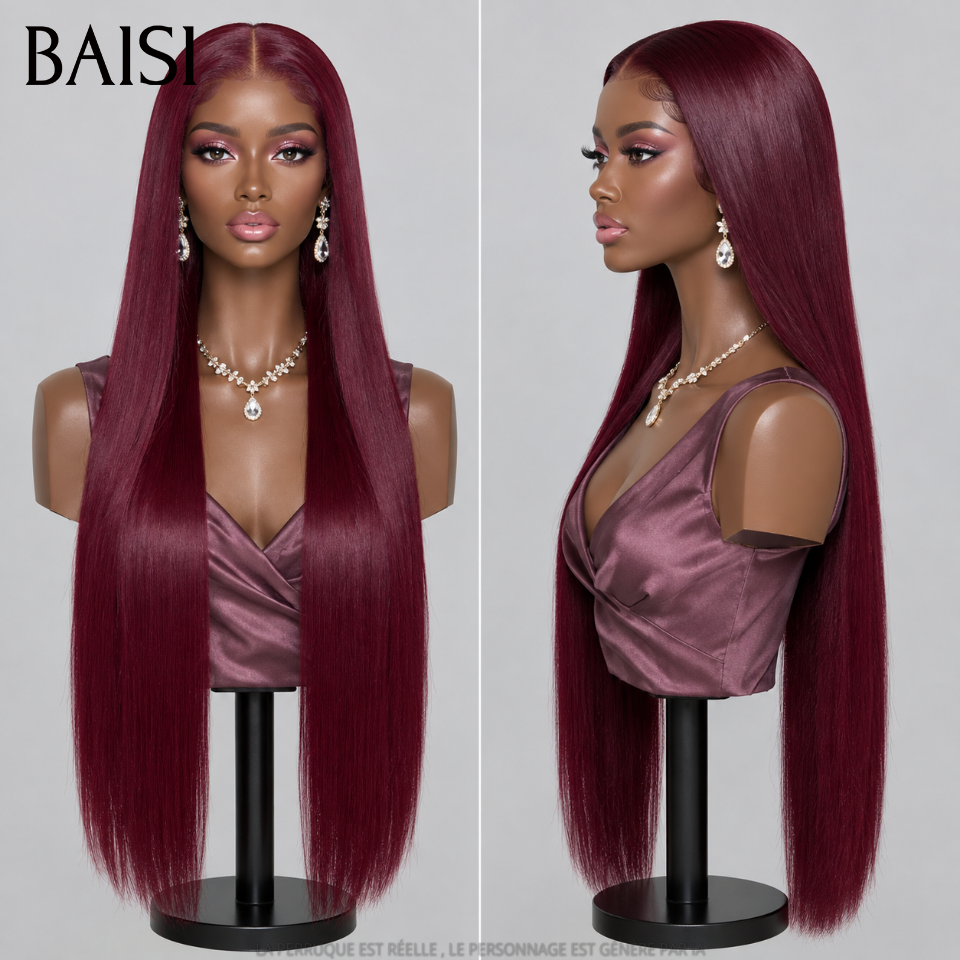 BAISI PROMO BLACK FRIDAY lace frontal 13x4 Perruque Lisse Bordeaux 99J# 24 pouces 119€ en 100% Cheveux Humains