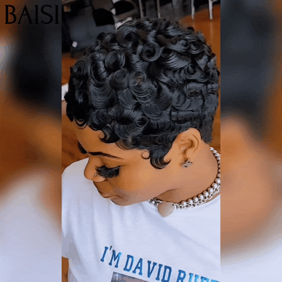 BAISI Petit Coupe 48€ sans colle sans lace 100% Vrais Cheveux Humains