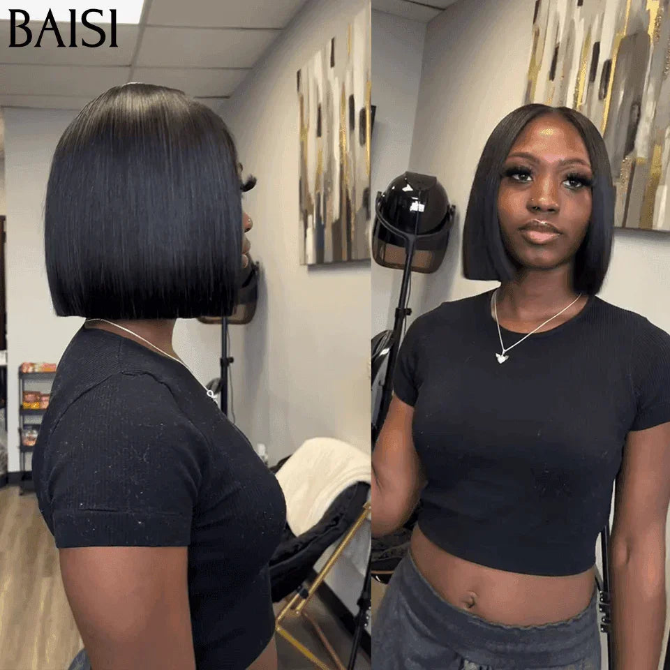 BAISI Déjà Coiffée 75€ 4x4 lace closure Lisse BOB raw hair ou 2x6 lace perruques de Luxe Haute Qualité Viêtnam Hair Lisse BOB 8 pouces en 100% Cheveux Humains BS65