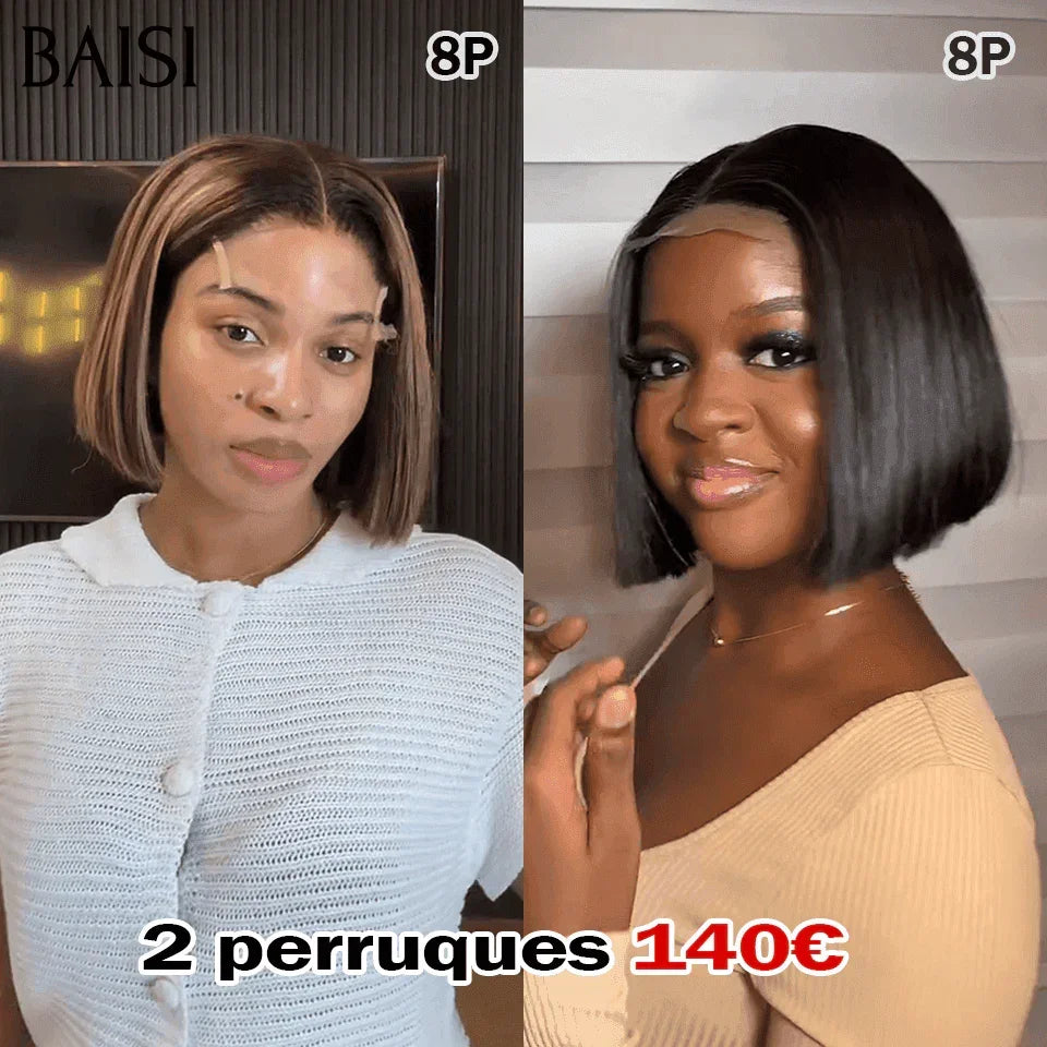 BAISI 4X4 lace closure Lisse Bob 10 pouce 78€ ou Perruque conbinée 2 perruques 140€ 2X6 lisse noir ou 4X4 lisse Mixte en 100% cheveux humains