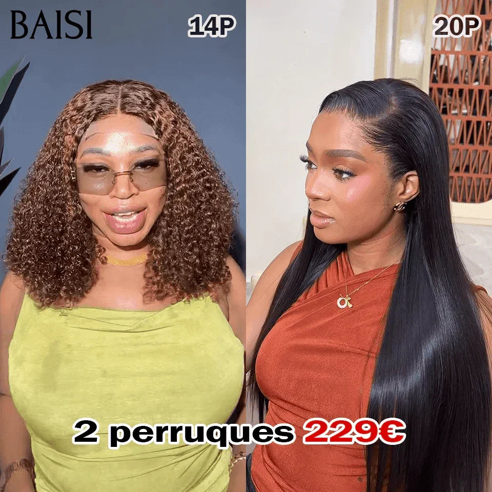 BAISI vente flash 2 perruques Lisse et curly wave en 100% vrais cheveux humains BS65