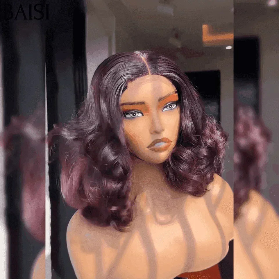 BAISI Achetez 2 perruques minimum au prix d'usine fournisseur 5x5 Lace Perruque Egg curl 99J# En 100% Cheveux Humains (Pas Besoin de Code)