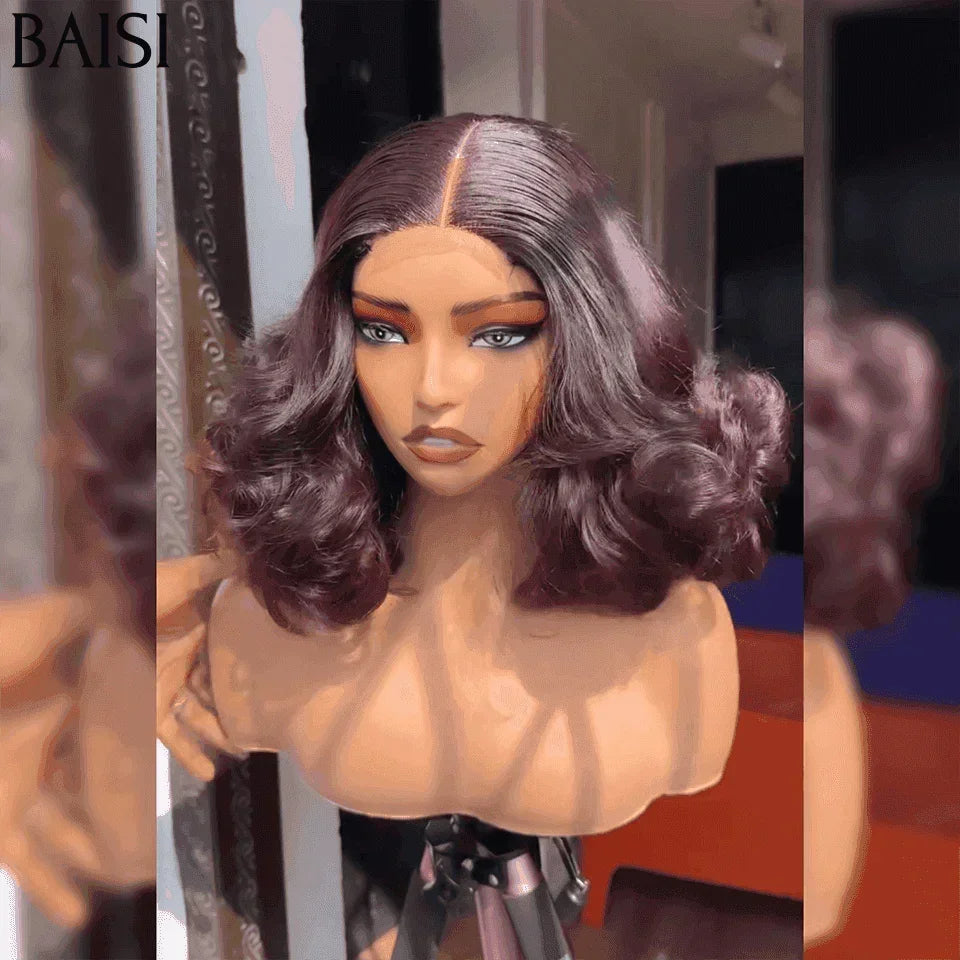BAISI Achetez 2 perruques minimum au prix d'usine fournisseur 5x5 Lace Perruque Egg curl 99J# En 100% Cheveux Humains (Pas Besoin de Code)