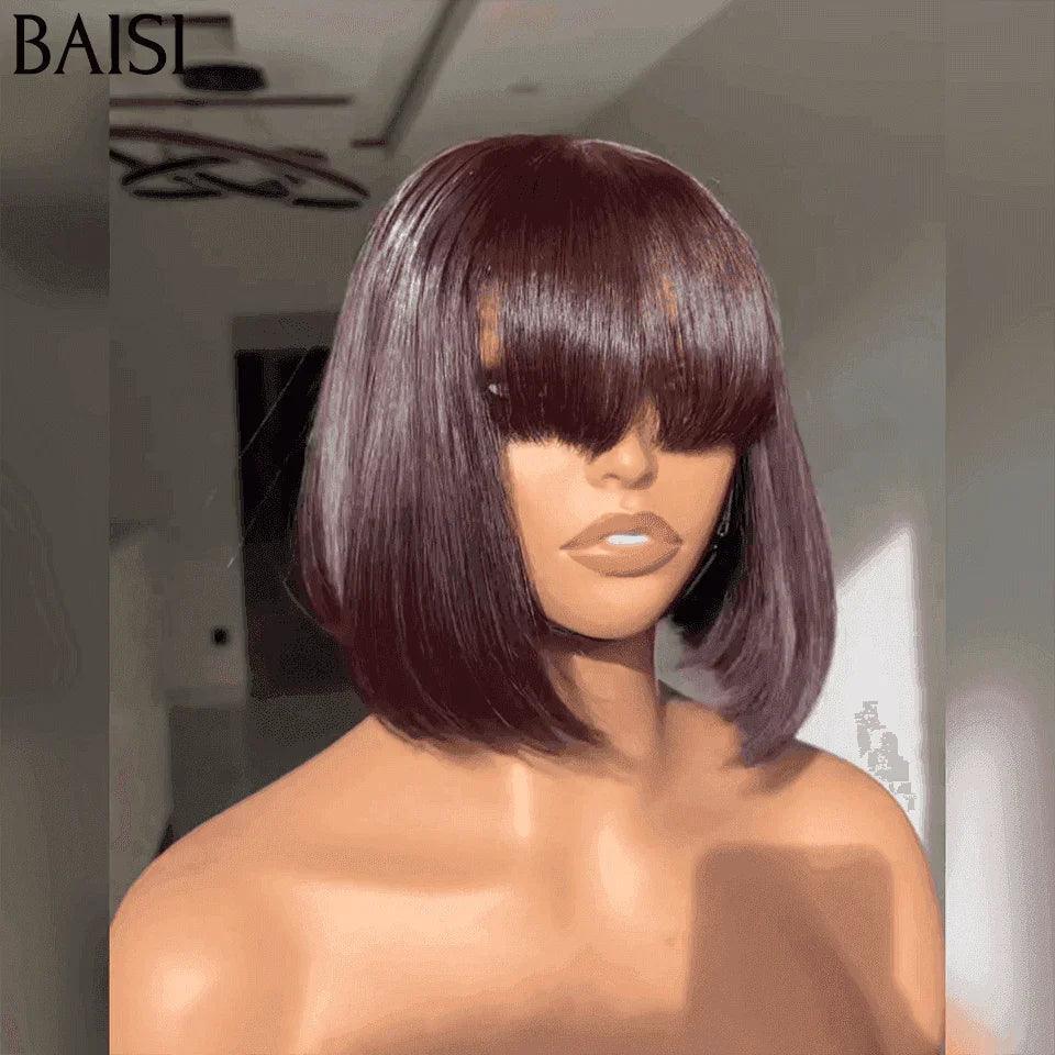 BAISI Acquista almeno 2 parrucche al prezzo di fabbrica fornitore 13x4 Lace Frontal Parrucca Liscia Rosso Bordeaux con Frangia in 100% Capelli Umani (Nessun Codice Necessario)