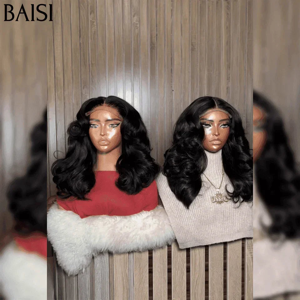 BAISI Promo Cadeaux 13x4 Frontal Perruque 065C Wave Noir 16 pouces BS65