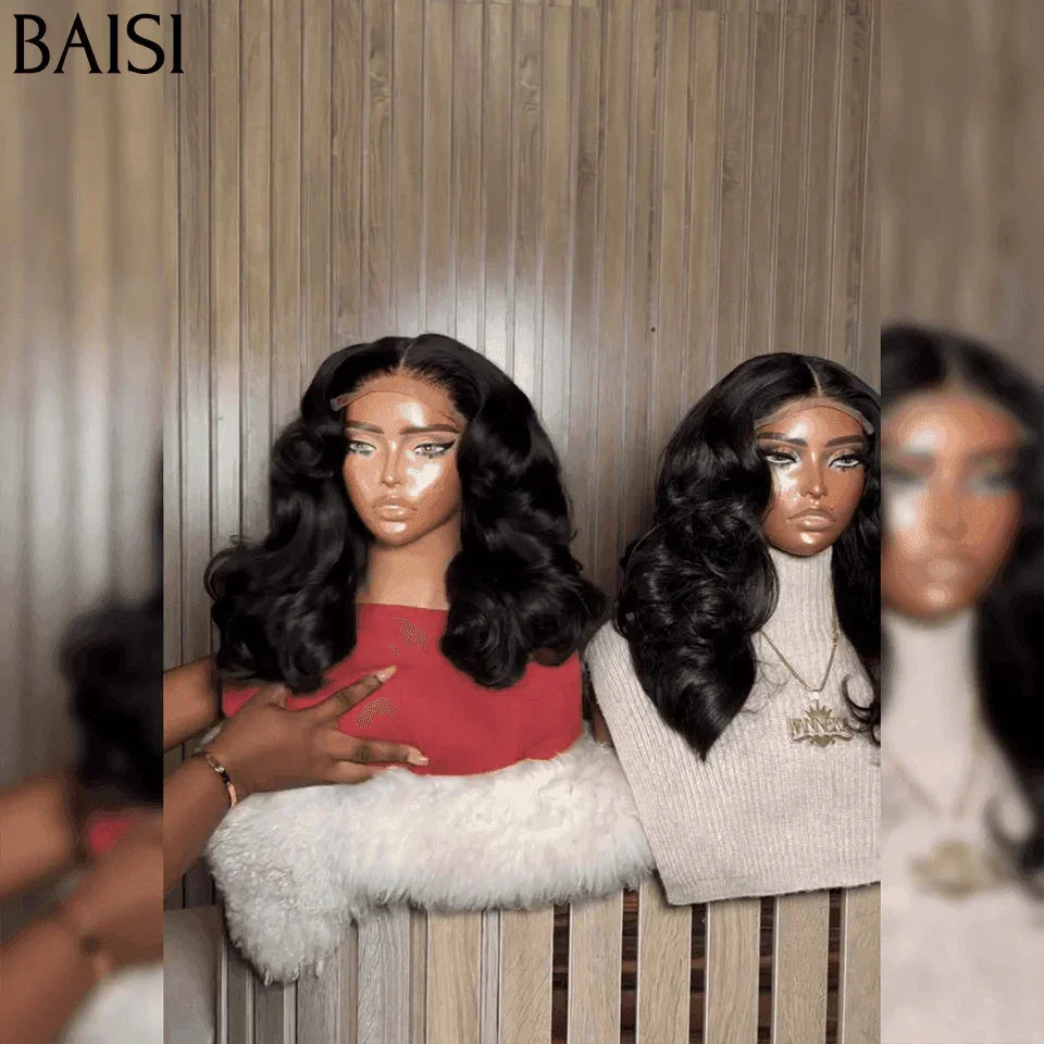 BAISI Promo Cadeaux 13x4 Frontal Perruque 065C Wave Noir 16 pouces BS65