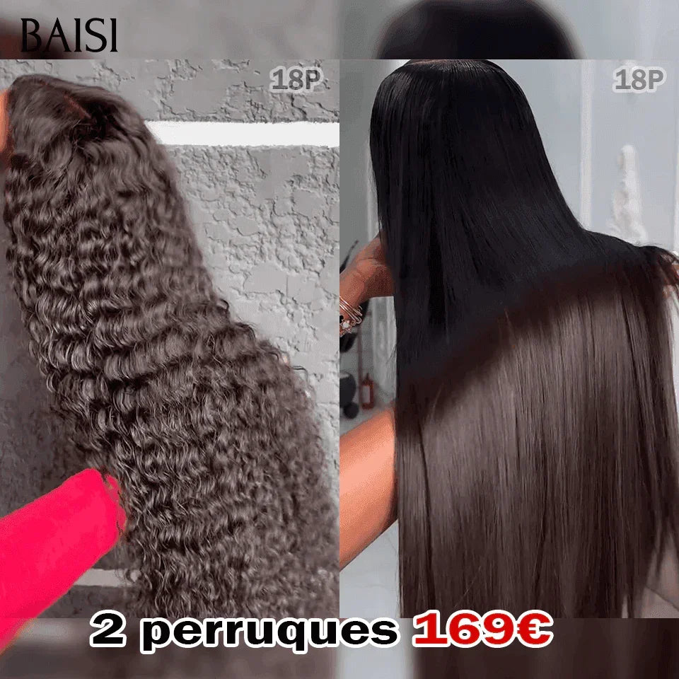 BAISI Lot de 3 perruques 4X4 lace 18 Pouces Lissse, curly et body wave en 100% vrais cheveux humains 199 euro FR38