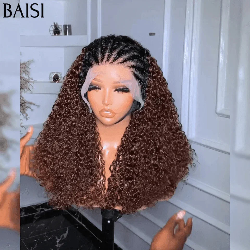 BAISI 13X4 lace perruque kinky curly Petite natte frisé frontale lace 20 pouces 100% cheveux humains BS65
