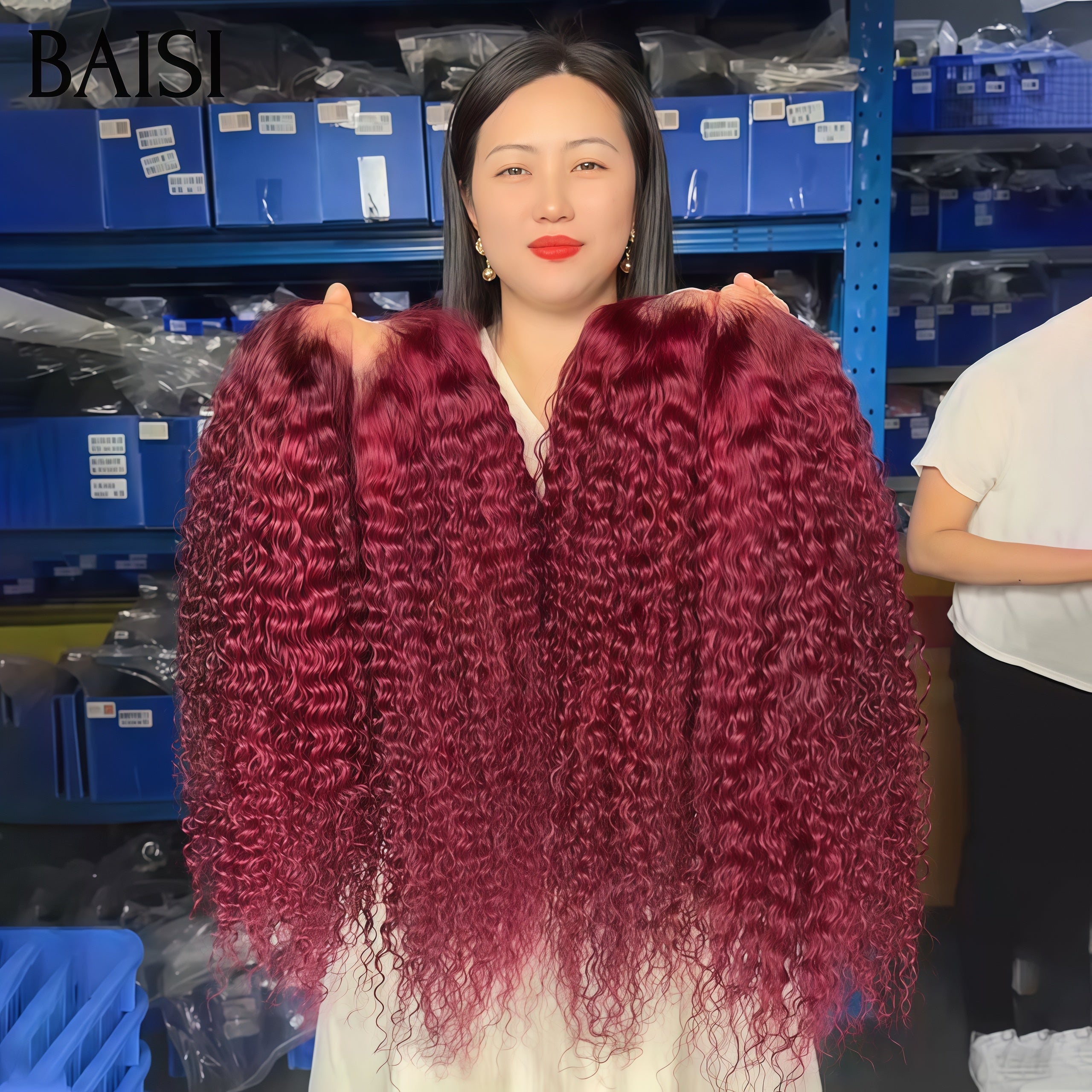 BAISI promotion lace frontal 13x4 Perruque curly wave Bordeaux 99€ 18 Pouces en 100% Cheveux Humains