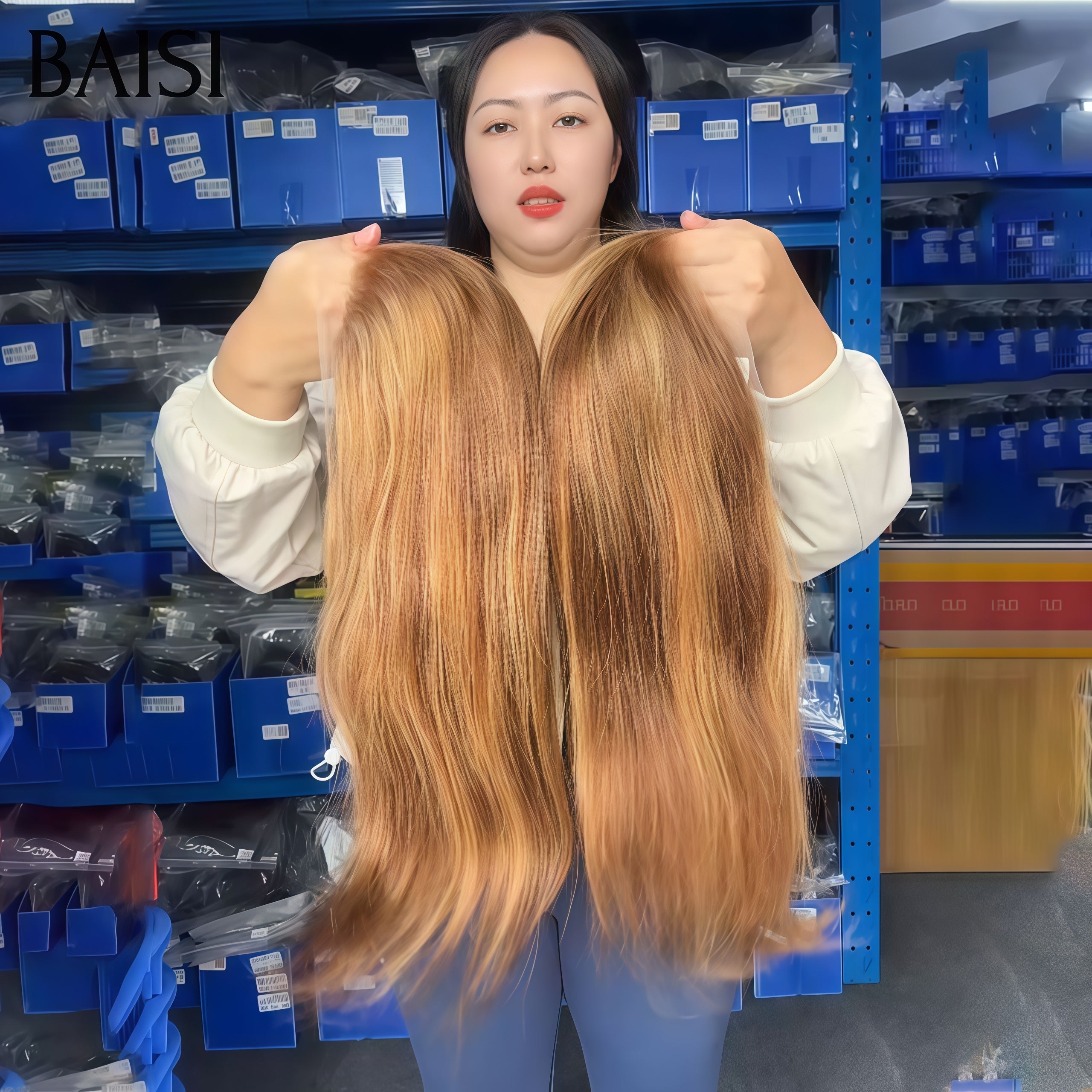 BAISI promotion lace frontal 13x4 Perruque lisse marron mixte miel bob 65€ 12 Pouces en 100% Cheveux Humains