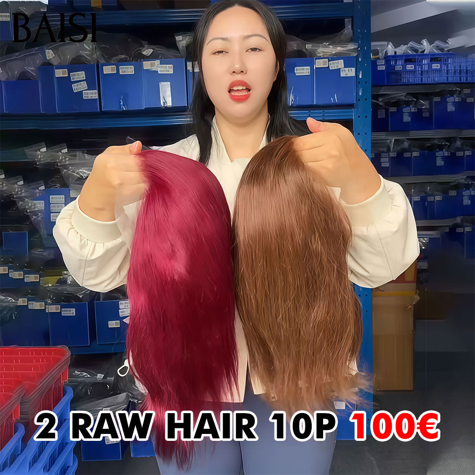 BAISI 2 perruques 100€ raw hair promotion lace frontal 13x4 Perruque lisse Bordeaux et marron 12 Pouces en 100% Cheveux Humains