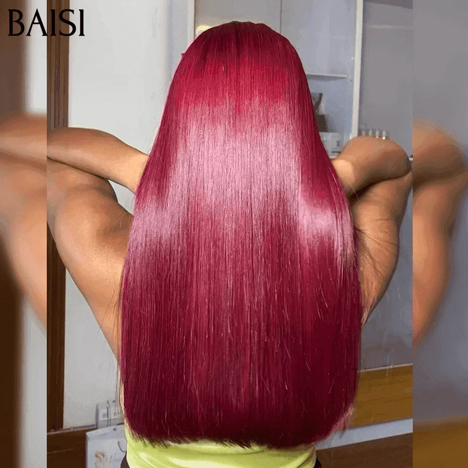 BAISI Achetez 2 perruques minimum au prix d'usine fournisseur 4X4 Perruque en 99J# lisse 16 pouces en 100% cheveux humains