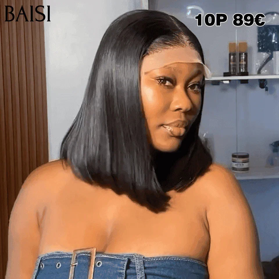 BAISI Achetez 2 perruques minimum au prix d'usine fournisseur 2X6 BOB Perruque lisse Noir de luxe en 100% Cheveux humains(Pas Besoin de Code)