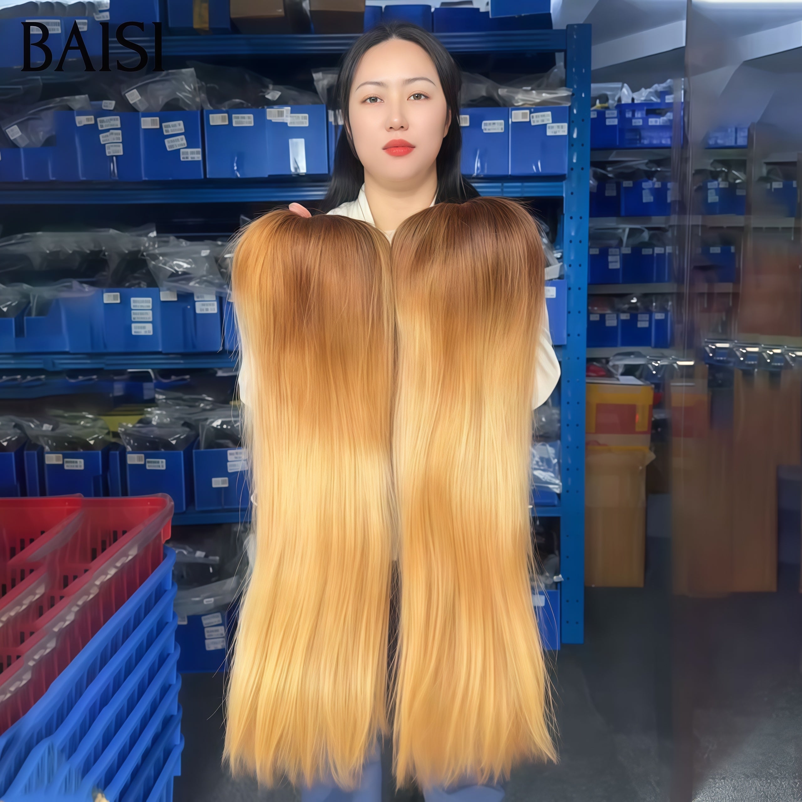 BAISI PROMO BLACK FRIDAY lace frontal 13x4 Perruque Lisse 100€ 18 Pouces en couleur Miel en 100% Cheveux Humains