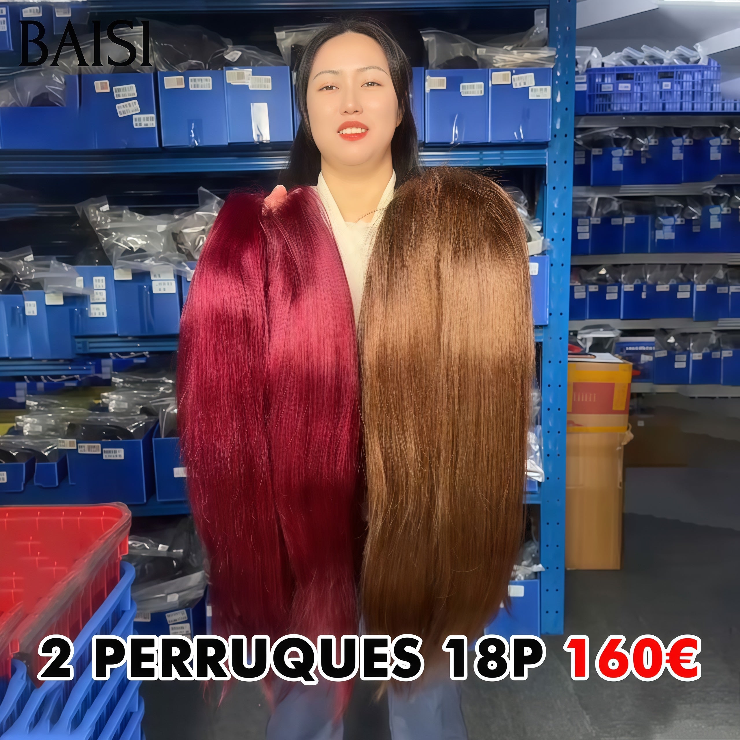 BAISI Grand PROMO BLACK FRIDAY BAS Prix aujourd'hui 2 perruques 160€ lace frontal 13x4 Perruque Lisse 18 Pouces en couleur Mixte Miel et Bordeaux en 100% Cheveux Humains