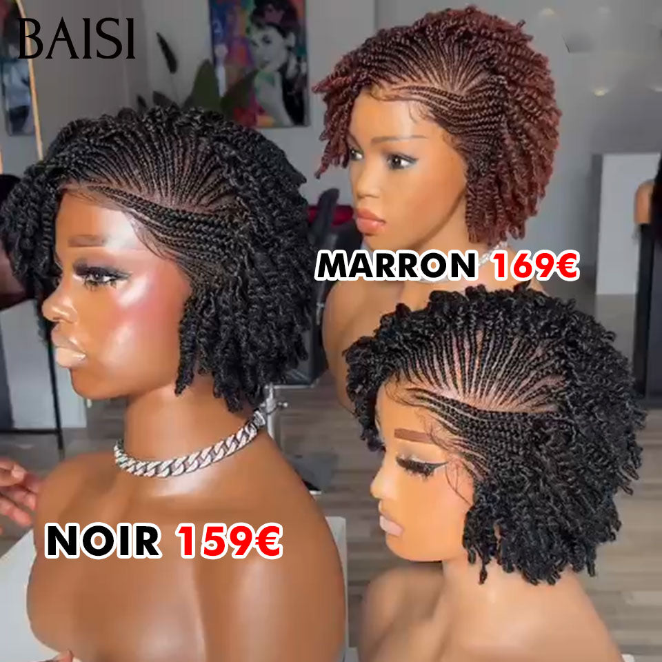 BAISI Nouveautés Full lace avec coiffure tressée natte Perruque NOIR ou Marron 100% comme la photo en 100% Cheveux Humains