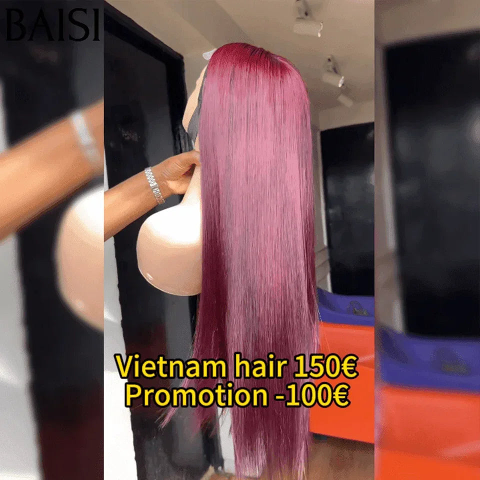 BAISI 4X4 renda Bob Peruca Reta 8 Polegadas Na cor PRETA Mix Borgonha # 1Bmxi # 99J em 100% Cabelo Cru