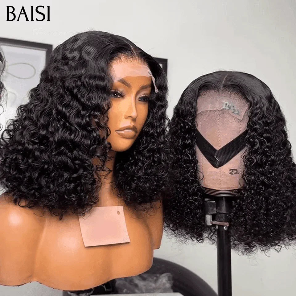 BAISI Bob Perruque lace frontal Bouclée Curly 100% Cheveux Humains 200% Densité