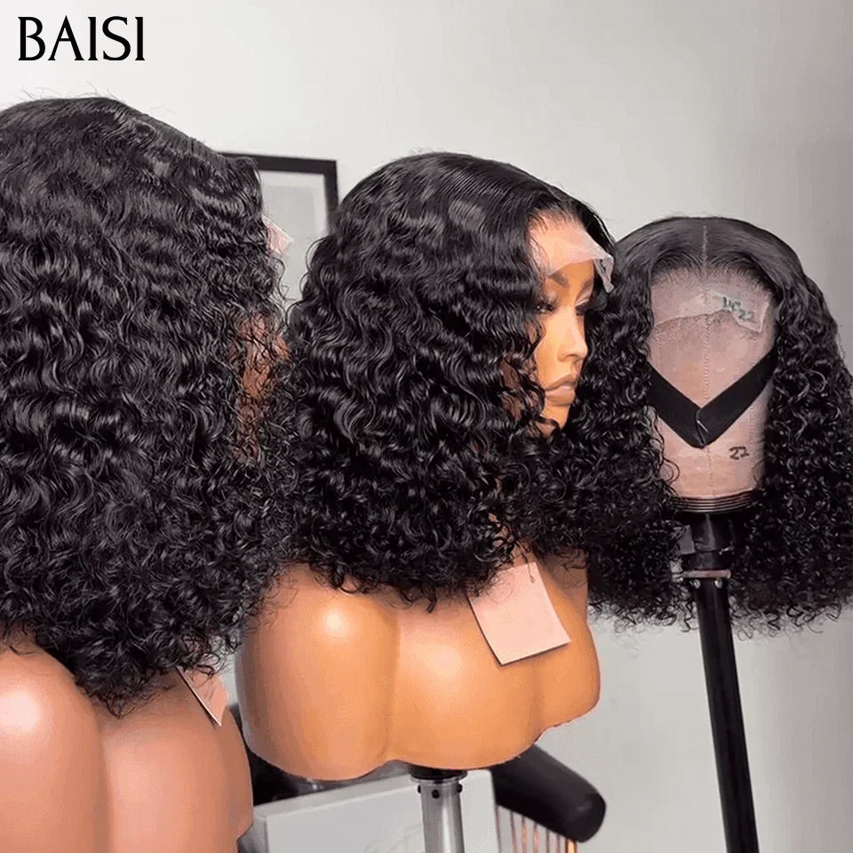 BAISI Bob Perruque lace frontal Bouclée Curly 100% Cheveux Humains 200% Densité