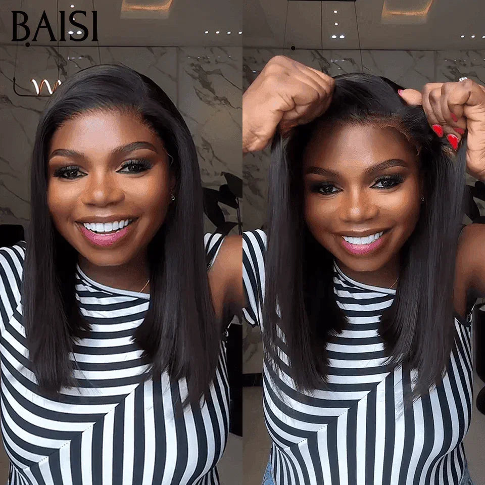 BAISI 13x4 Lace Frontal Perruque Bob Lisse NOIR 15A SDD BONE STRAIGHT 300% densite 100% Viêtnam Hair en 100% Cheveux Humains FR20