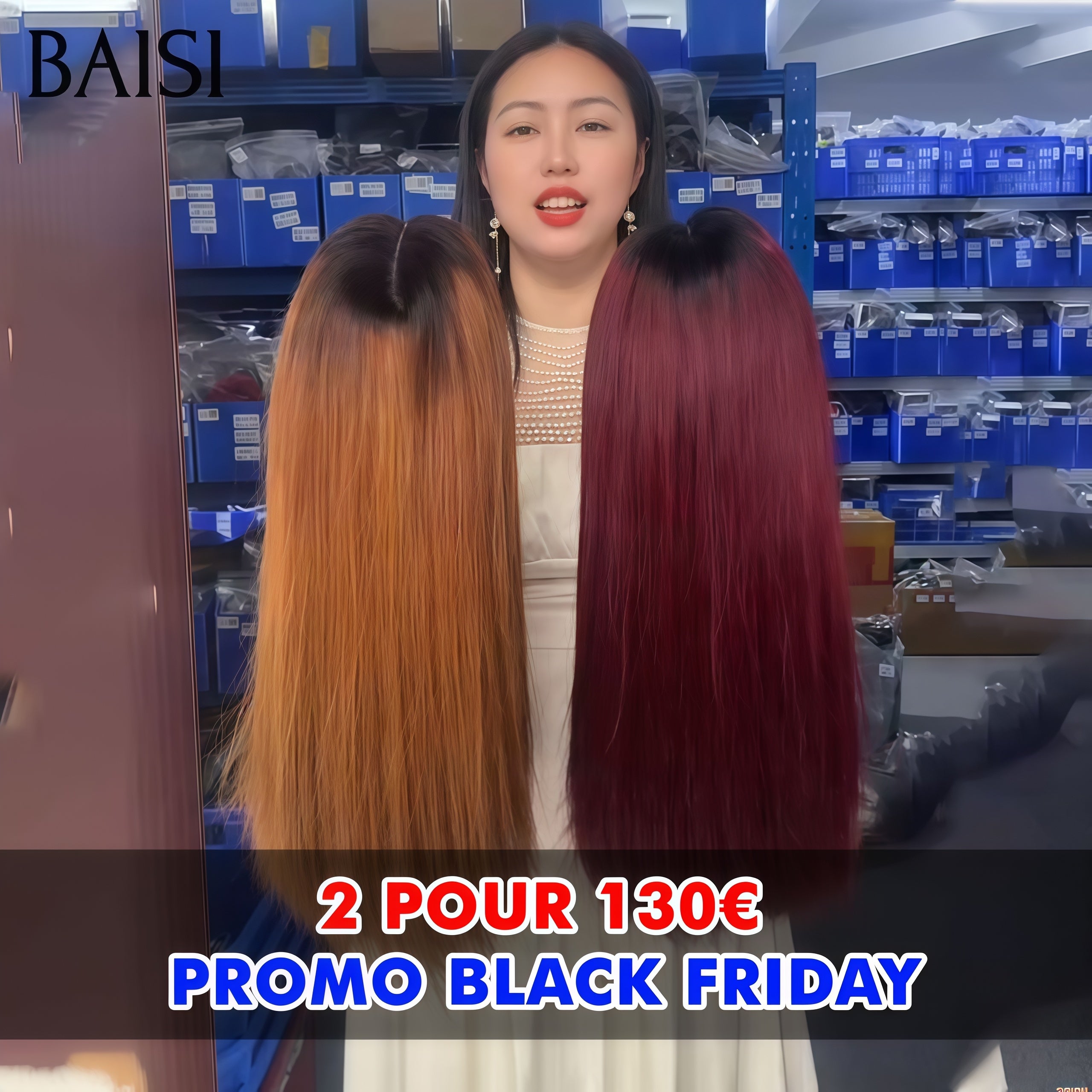 BAISI 2 pour 130€ Promo Black Friday 13x4 lace frontal bob lisse en 2 couleurs Bordeaux et Marron en 100% Cheveux Humains