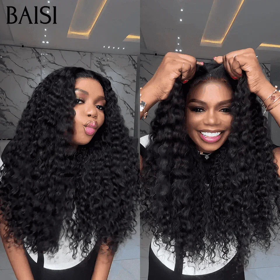 BAISI Perruque Naturelle En 13X4 Lace Frontal Curly wave En 100% Cheveux Humains