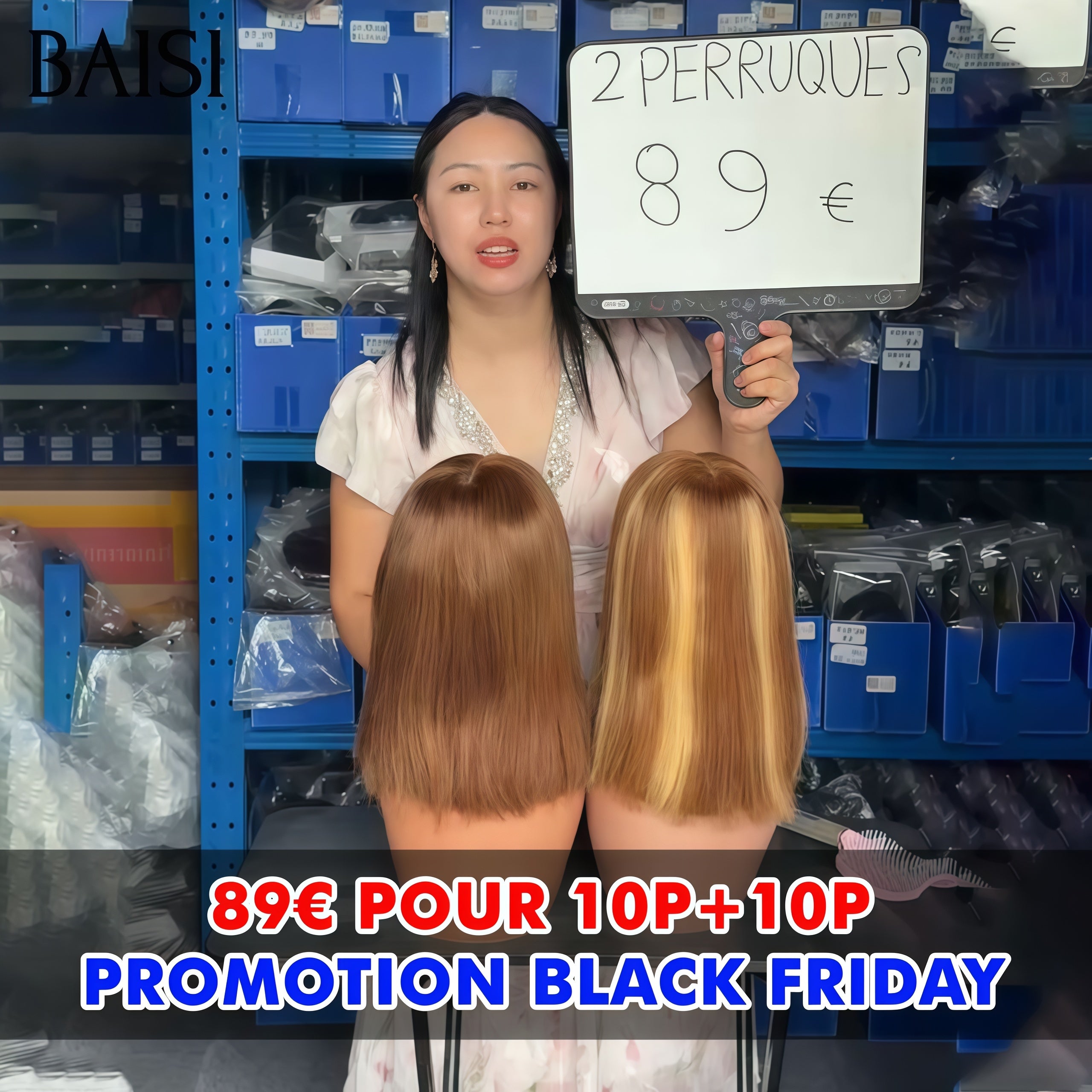 BAISI Promotion Black Friday 2 perruques 89€ 10 Pouces 13x4 lace frontal bob lisse en 2 couleurs Mixte Miel et Marron en 100% Cheveux Humains