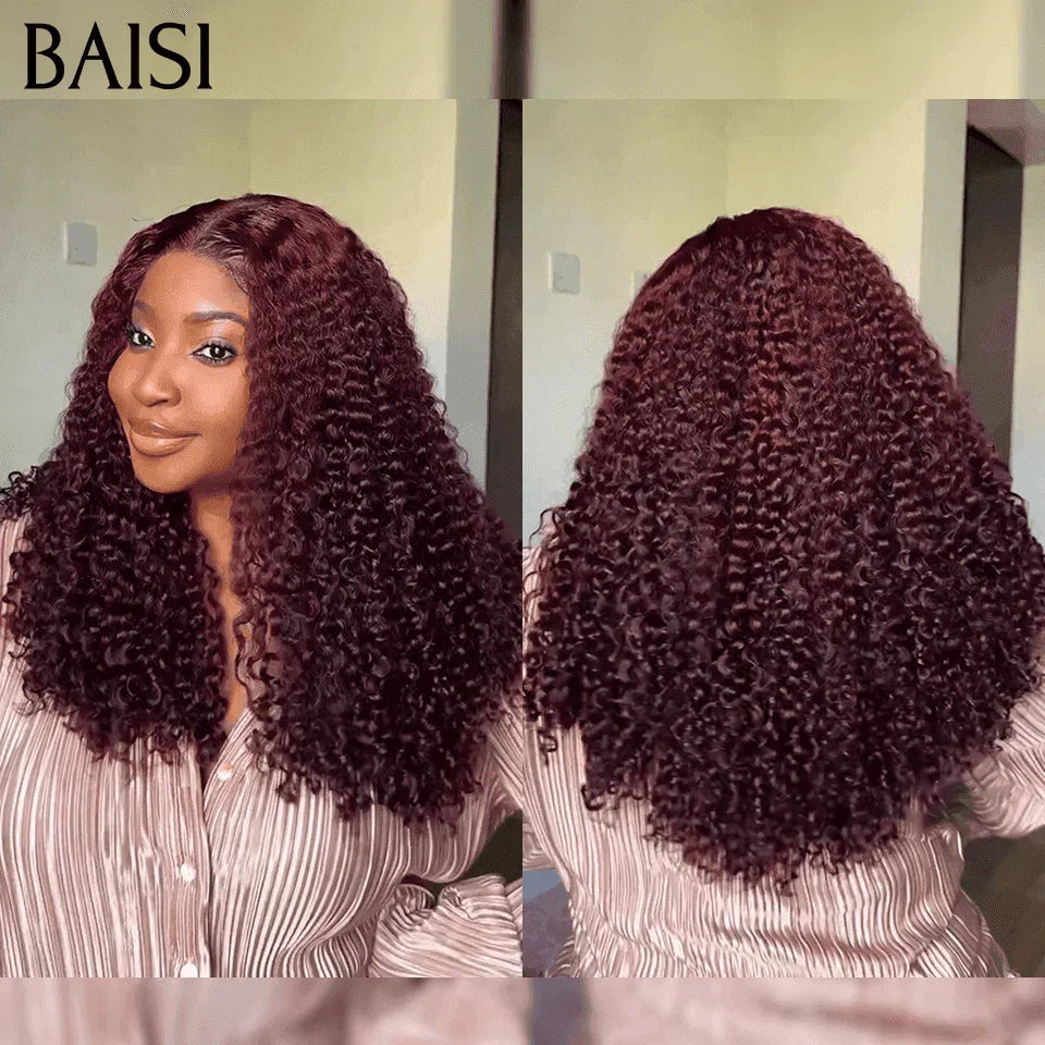 BAISI Perruques de Luxe 4x4 Lace Perruque 250% de volume water wave en couleur Bordeaux #99J en 100% Cheveux Humains VIP100