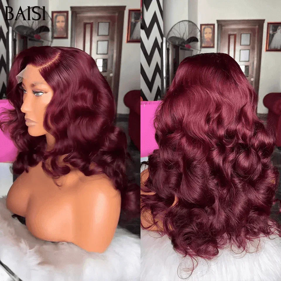 BAISI 13x4 Lace Frontal Perruque 065C Bordeaux 99J En 100% Cheveux Humains MP50