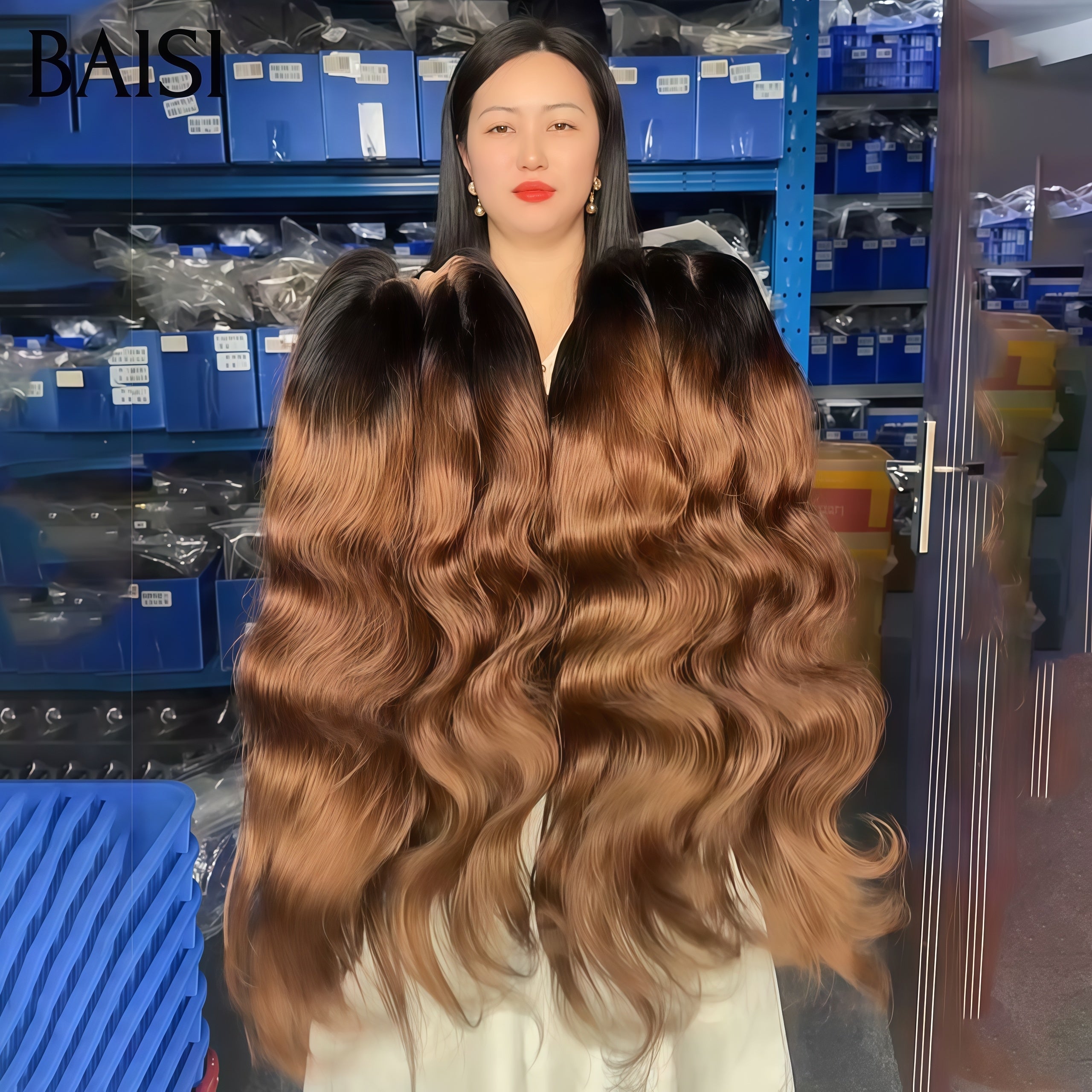 BAISI PROMO BLACK FRIDAY lace frontal 13x4 Perruque Body wave marron avec racine NOIR 1BT4# 18 pouces 98€ en 100% Cheveux Humains