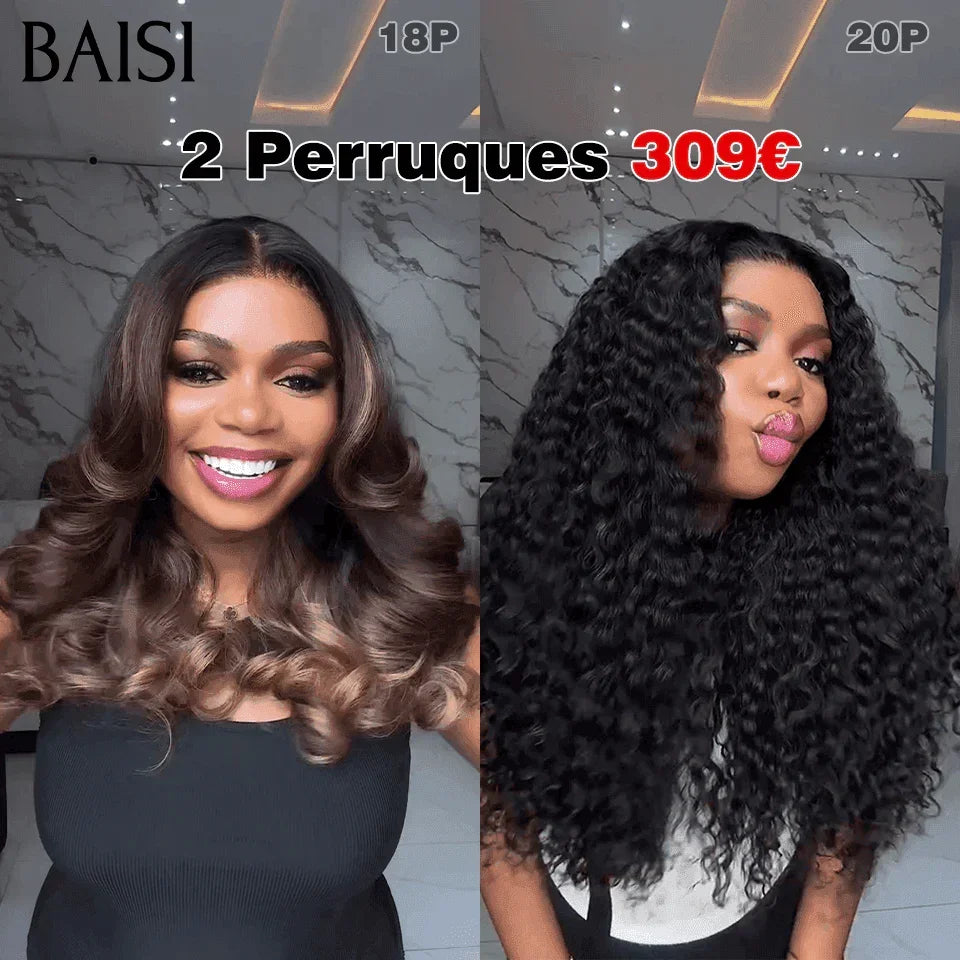 BAISI 2 Perruques 309€ 4X4 lace deep wave 20 Pouces et Body wave 18 Pouces 250% densité DE luxe en 100% Cheveux Humains BS65