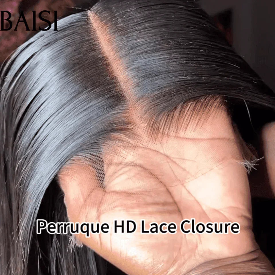 BAISI 5x5 HD lace Invisible Perruque Lisse en Noir en 100% Cheveux Humains 250% Densité