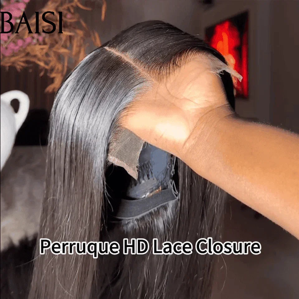 BAISI 5x5 HD lace Invisible Perruque Lisse en Noir en 100% Cheveux Humains 250% Densité