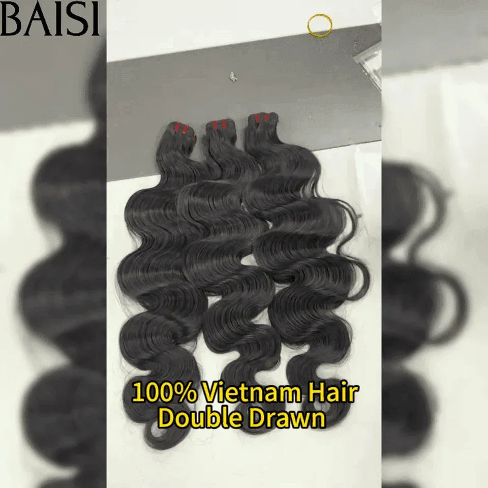 BAISI 15A Grade 3 Knäuel aus reinem Haar, 100 % vietnamesisches Haar, doppelt gezogen, Fumi-Haarhaken, gerade, glatt