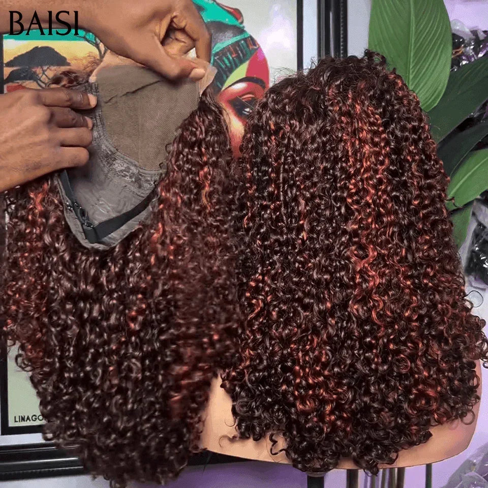 BAISI 4X4 Luxury Water Wave Wigs €89.5 in Color 4#Mix30# 250% density 14 Inches in 100% Human Hair B BS50