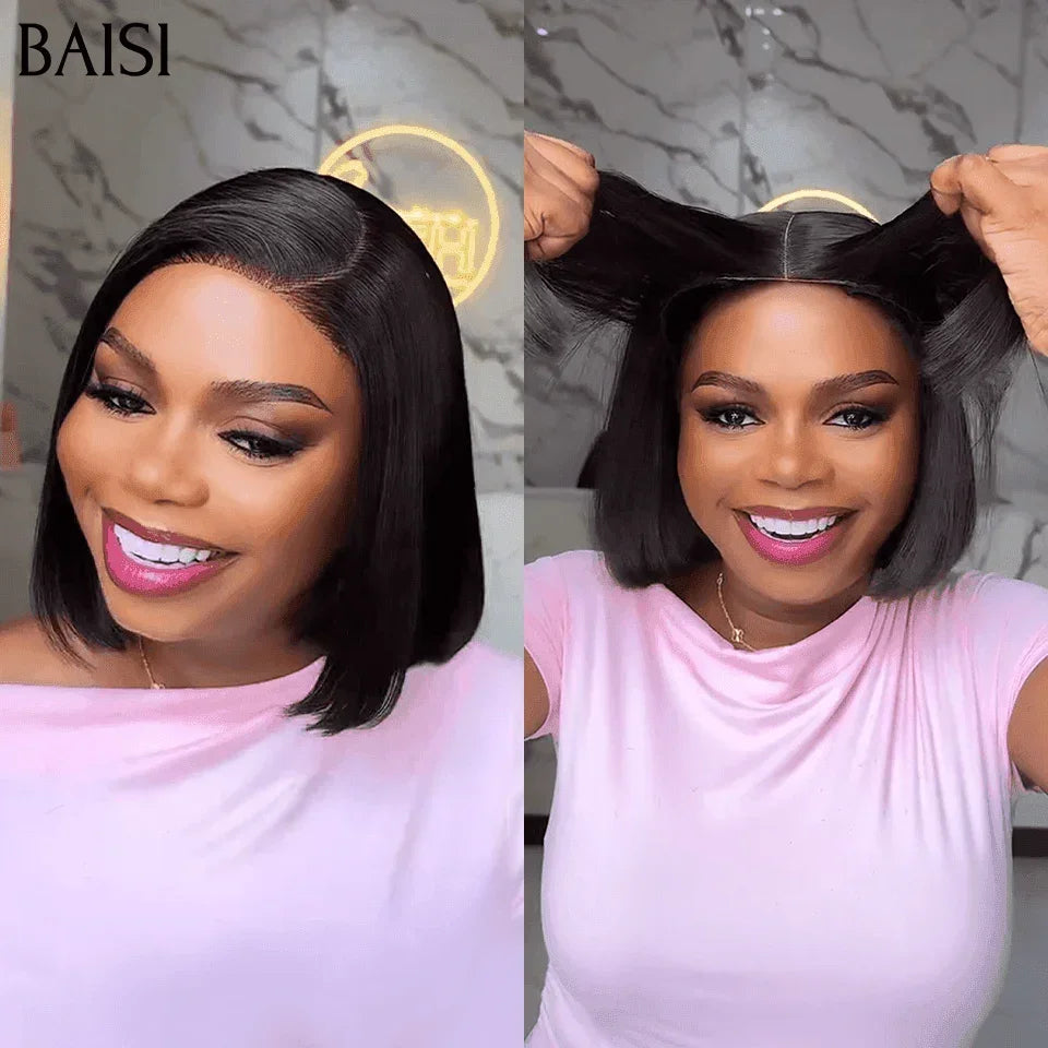 BAISI 2 Perruques 120€ 2X6 lace Lisse 8 Pouces et Sans lace Lisse 8 Pouces NOIR 250% densité DE luxe en 100% Cheveux Humains BS65