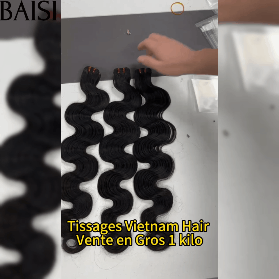 BAISI 15A Grade 3 Knäuel aus reinem Haar, 100 % vietnamesisches Haar, doppelt gezogen, Fumi-Haarhaken, gerade, glatt