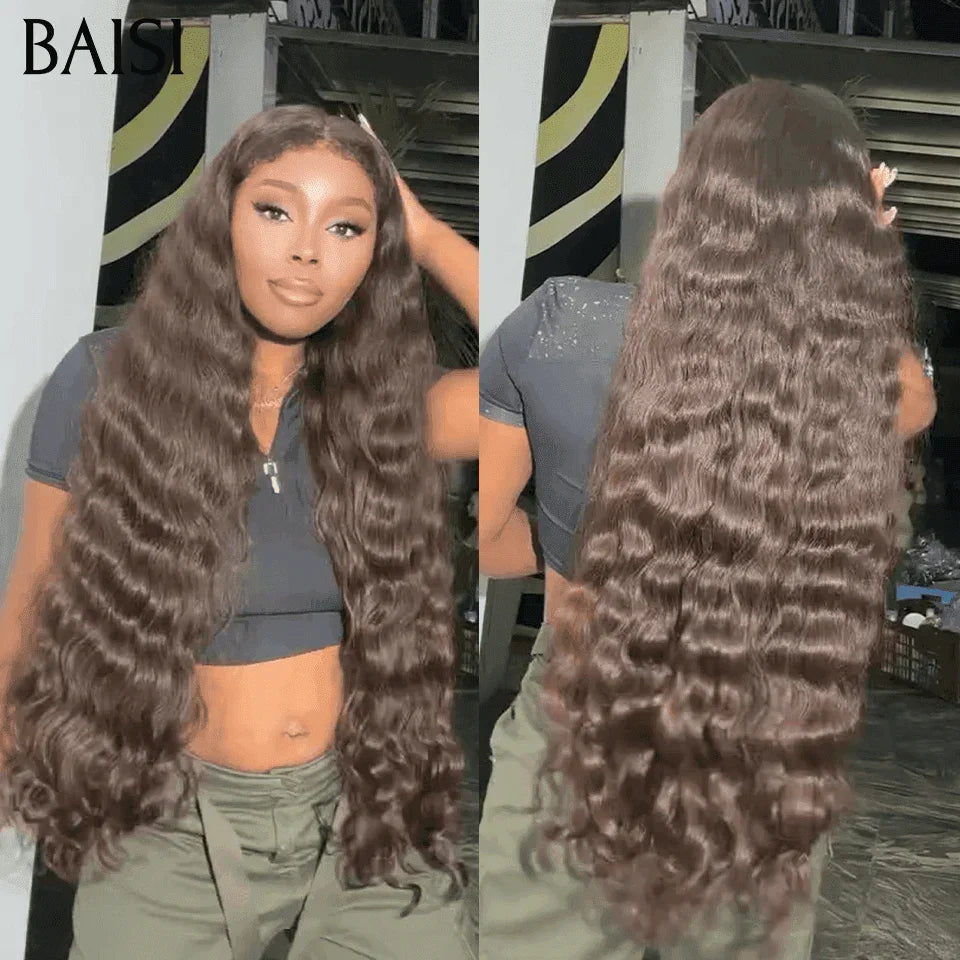 BAISI 13X4 frontal peruca extra longa deep wave castanho 32Pouces 319€ em 100% cabelo humano BS65